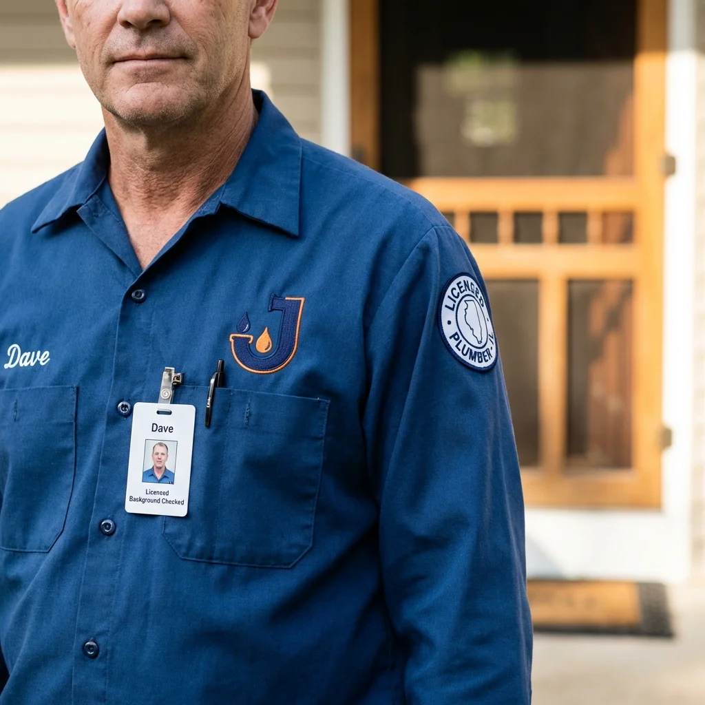 Licensed plumber showing ID badge in Richmond, MO
